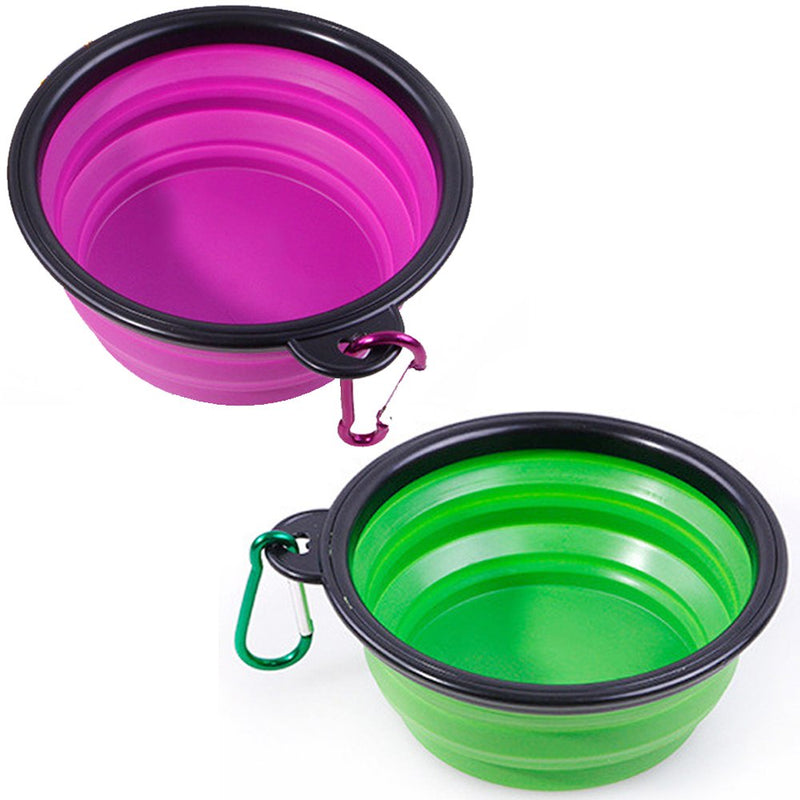 [Australia] - STARUBY 2-Pack Large Collapsible Dog Bowl, 7 Inch Foldable Pet Travel Bowl, Portable Cat Feeding Dish, for Outdoor Camping Pet Food Water Bowl Green and Purple 