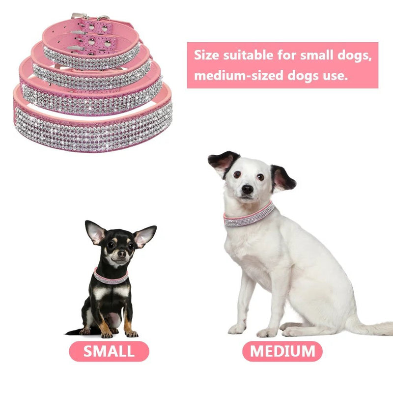 [Australia] - Beirui Bling Rhinestone Leather Dog Collar - Crystal Studded for Dog & Kitty Cat 12-15" Pink 