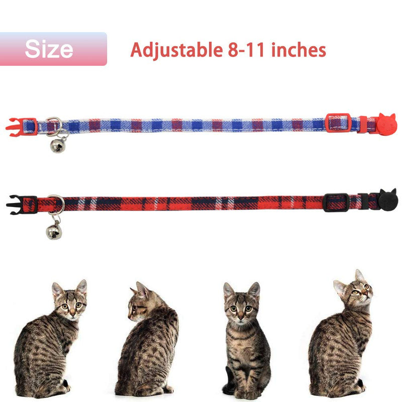 [Australia] - 2 PCS Breakaway Cat Collar with Bowtie and Bell, Safety Buckle Plaid Pattern for Kitten Puppy 