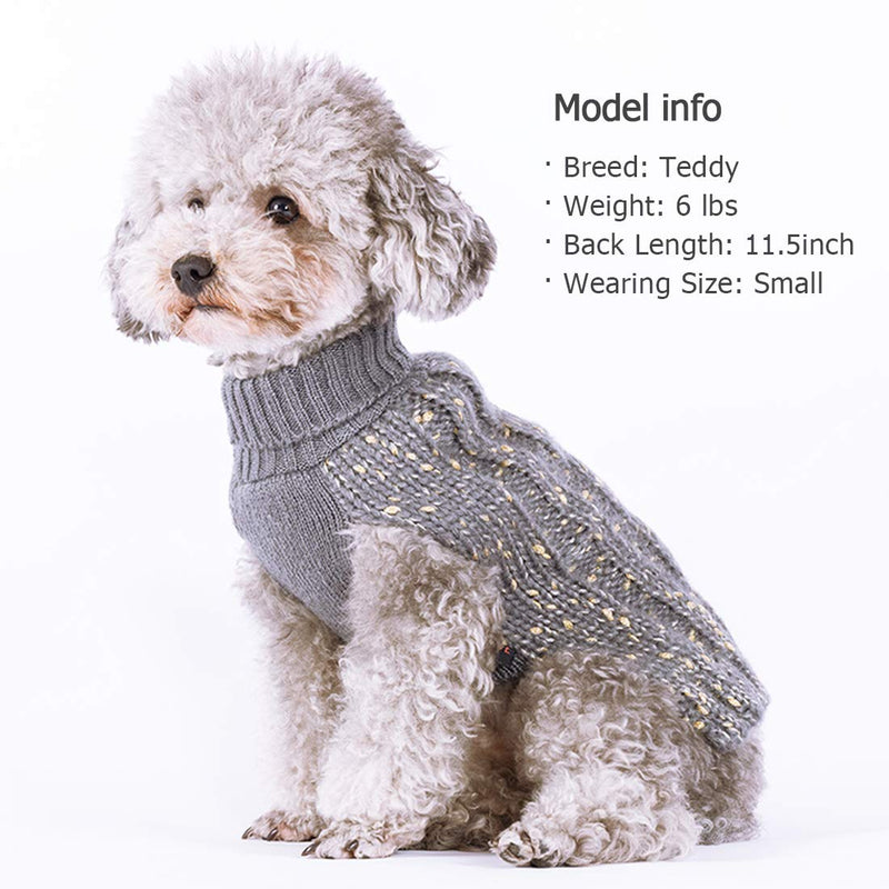 kyeese Dog Sweaters Turtleneck Dog Pullover Sweater Knitwear with Golden Yarn Warm Pet Sweater for Fall Winter X-Small Grey - PawsPlanet Australia