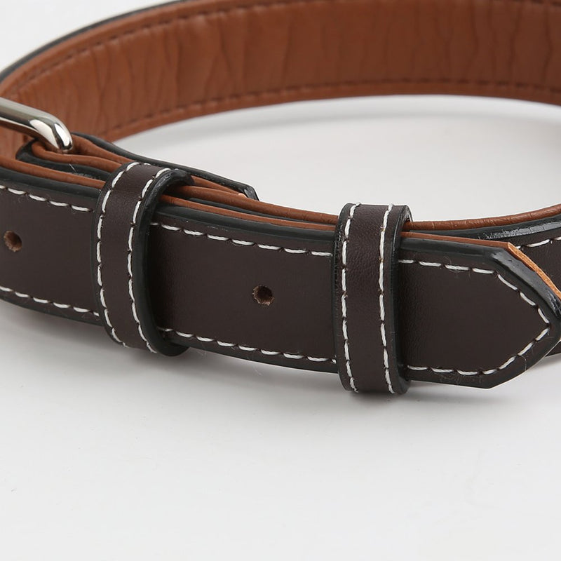 Vivifying Leather Dog Collar, Durable and Comfortable Genuine Leather Pet Collar for Large, Medium and Small Dogs, Adjustable 14.3-18.4 Inches (Dark Brown) L Dark Brown - PawsPlanet Australia