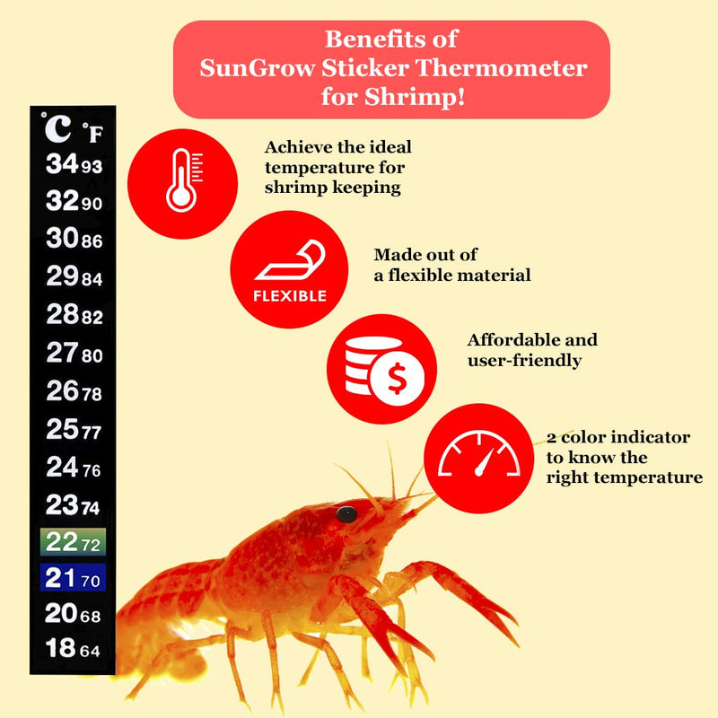 SunGrow Shrimp Stick-on Thermometer, 5.2 Inches, Precise Temperature Monitoring, Keeps Shrimps Healthy, Optimal Water Temperature Promotes Longer Lifespan, Stick-and-Go, Easy to Read, Use and Install - PawsPlanet Australia