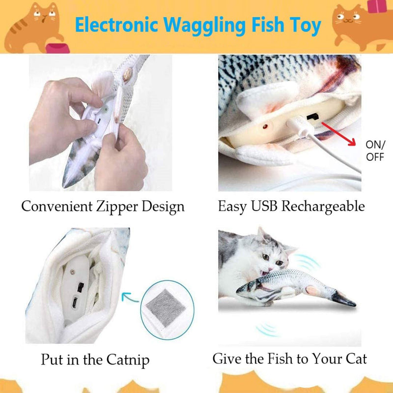 [Australia] - Vigorstar 【Upgraded】 2 Pack Flopping Cat Fish Toy Moving, Interactive Cat Toys, USB Rechargeable Catnip Toys, Realistic Electronic Wiggling Fish, Plush Gift for Kittens Kitty, Automatic Stop/Activate Salmon and Clownfish 