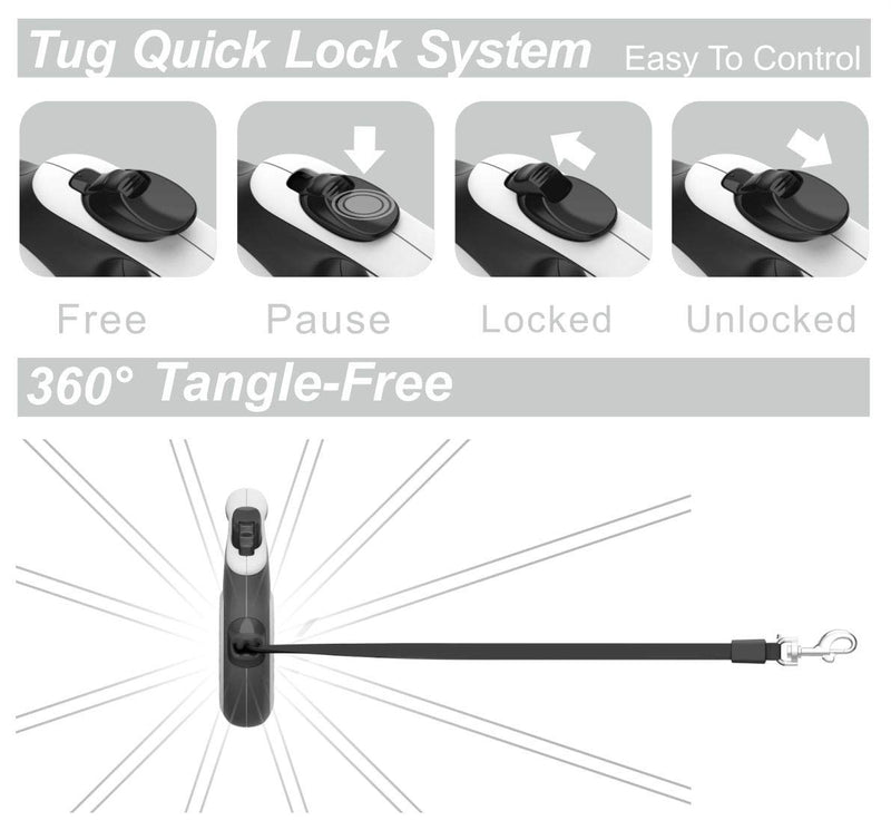 [Australia] - TUG 360° Tangle-Free, Heavy Duty Retractable Dog Leash with Anti-Slip Handle; Strong Nylon Tape/Ribbon; One-Handed Brake, Pause, Lock Tiny 
