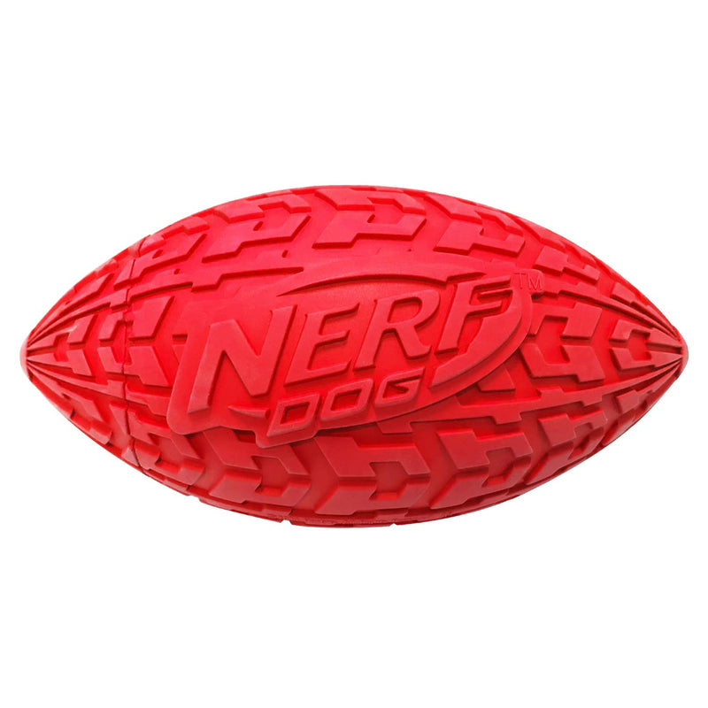 Nerf Dog Tire Football Dog Toy with Interactive Squeaker, Lightweight, Durable and Water Resistant, for Medium/Large Breeds 2 Pack - Red and Blue Large - 6 inch - PawsPlanet Australia