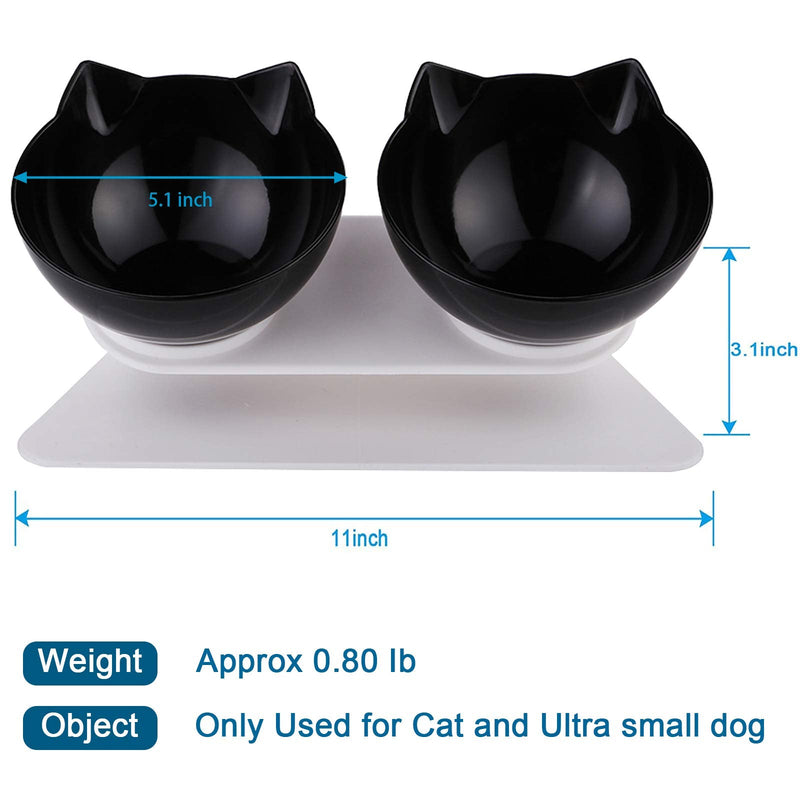 DMSELL (3 Pcs) Cat Bowls/Dog Bowls With Food Scoop and Silicone Pet Feeding Mat, 15°Tilted Double Cat Bowls with Raised Stand, Protect Pets Cervical Vertebra, Adjustable Cat Food and Water Bowl Black+Black(3 PCS) - PawsPlanet Australia