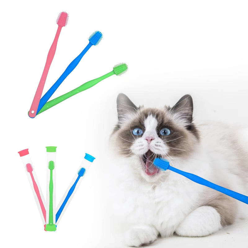 CUECOMER 3 Pack Cat Toothbrush with 360-degree Head,Full Surround Bristles Silicone Safe, Effective and Deep Pet Teeth Cleaning,Brush Away Bad Breath Toothbrush cat Teeth Cleaning Health Care Green&blue&pink 3 Pcs - PawsPlanet Australia