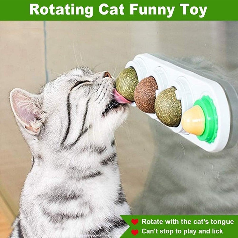 PNNNU catnip toys for cats, Catnip Toys 4 in 1 Self-Adhesive Edible Catnip Toys,Rotatable Licking Treats Stick-on Wall Toy for Cats Kitten - PawsPlanet Australia