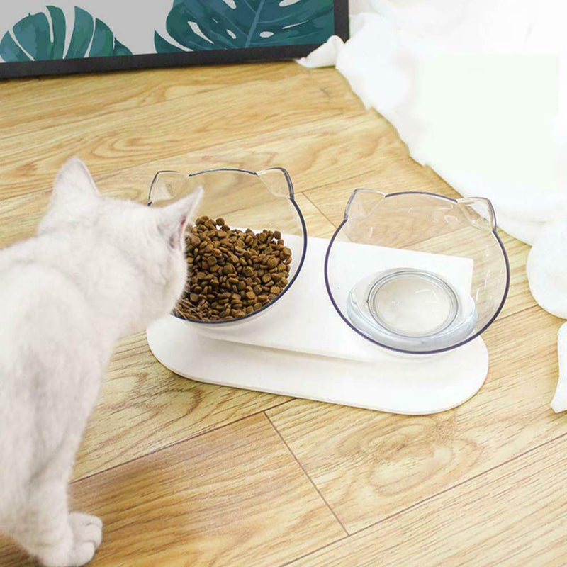 EUNEWR 15° Tilted Cat Food Bowl,Detachable Dish Bowl Raised Stand Transparent Cat Bowls, Raised Cat Bowl for Pet Food and Water Feeder - PawsPlanet Australia