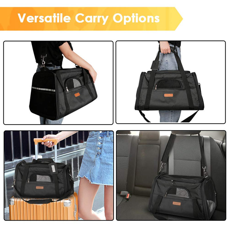 [Australia] - CLEEBOURG Cat Carrier Dog Carriers, Airline Approved Travel Pet Bag, Collapsible Soft-Sided Kennel with Reflective Side Strip, Mesh Window and Escape-Proof Buckle, Best for Small Medium Cats Dogs 