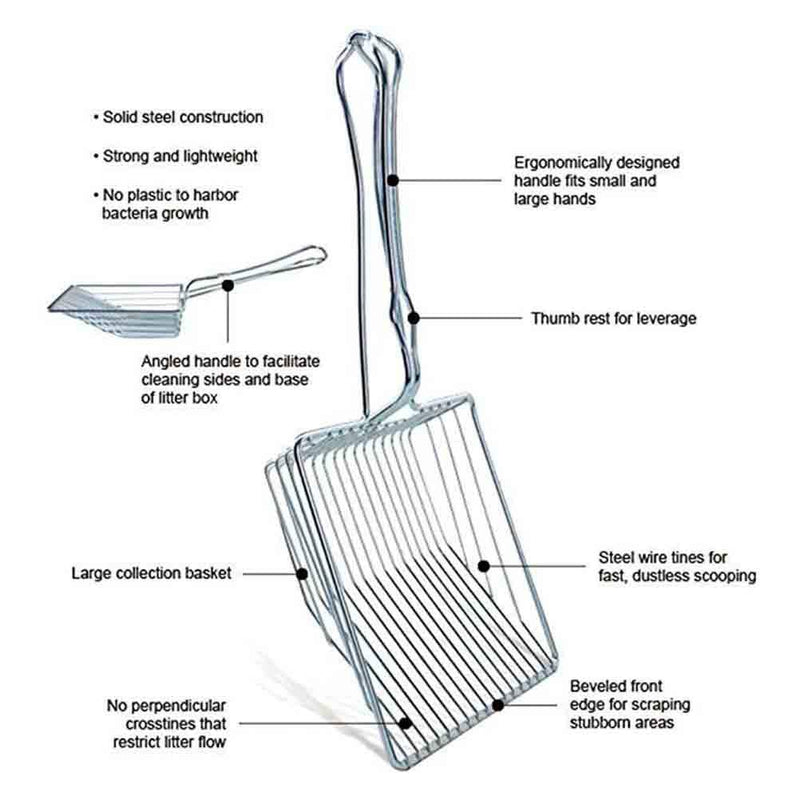 POPETPOP Cat Litter Scoop Metal-Long Handle Cat Litter Scoop Pet Cat Litter Shovel Metal Wire with Deep Shovel and Ergonomic Handle for Efficiently Cleaning - PawsPlanet Australia