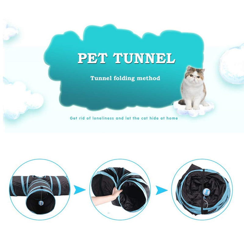 [Australia] - BEIKOTT Collapsible Cat Tunnel, Cat Tube Kitty Tunnel, Cat Pet Tunnel Toys with Peek Hole and Toy Ball, Small pet Tunnel for Kitty, Puppy, Rabbit Blue(3 Tubes) 