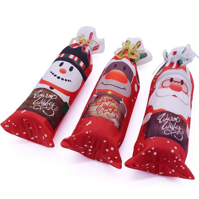 SCXCOPIDO Christmas Wine Bottle Cover Bags with Drawstrings，Christmas Gift Santa Snowman Elk Wine Bags,Xmas Party Dinner Table Decorations 6pcs - PawsPlanet Australia