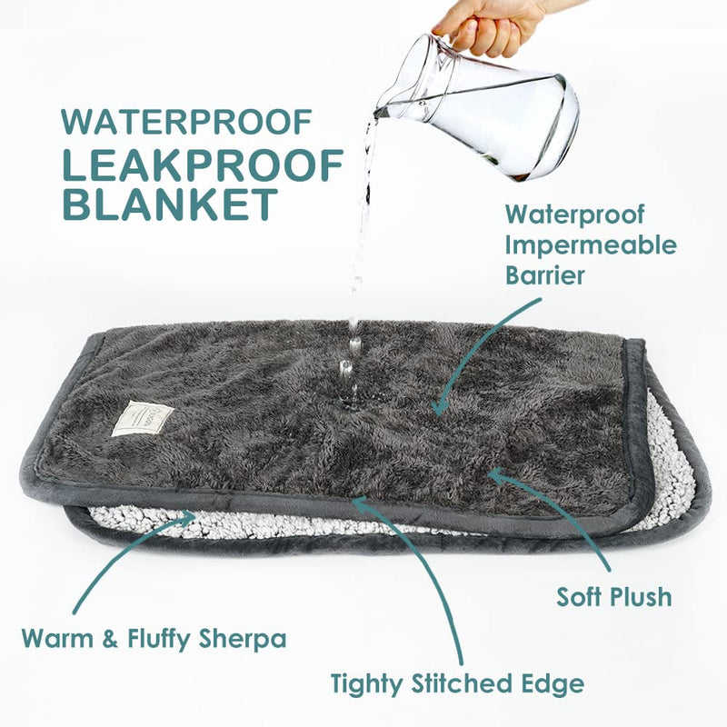 Waterproof Dog Blankets Soft Fluffy Reversible Sherpa Throw Blanket for Dog & Cat Warm Pet Throw Blanket for Couch/Bed/Sofa Protecetion Lightweight and Easy to Carry 40"x32 Slate - PawsPlanet Australia