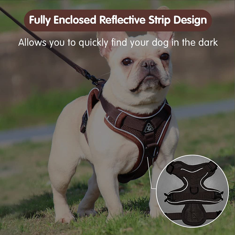 Sheripet Dog Cat Harness,Ajustable No Pull Dog Harness for Small Medium Dogs,Reflective Dog Vest Harness with Leash- No Pull Training, Size Adjustable and Non Choke S Coffee - PawsPlanet Australia