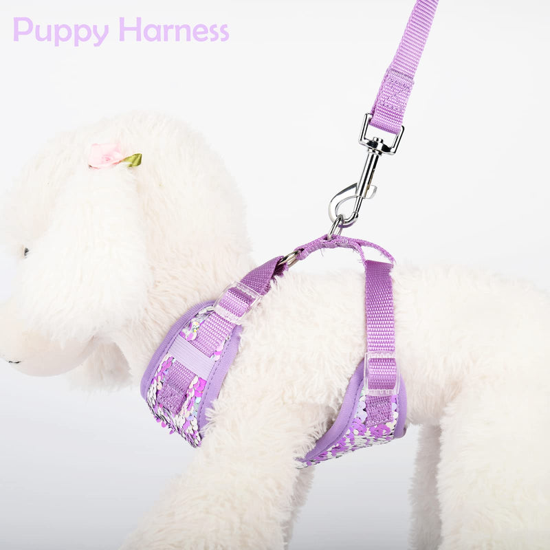 Dog Harness for Small Dogs Bling Dog Harness with Leash, Purple Adjustable Soft Padded Dog Vest, Adjustable No-Pull Pet Puppy Harness (Small) Small(Chest:11-17") Purple (Bling+Leash) - PawsPlanet Australia