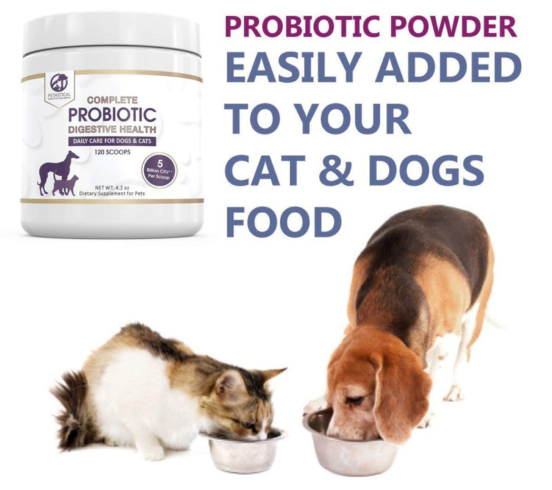 Petastical Probiotics for Dogs and Cats, 5 BILLION CFU Max Strength Canine Feline Probiotic Powder for Digestive Health, Acidophilus Pet Supplement for Diarrhea Constipation Skin Itching Gas 120 Scoop - PawsPlanet Australia