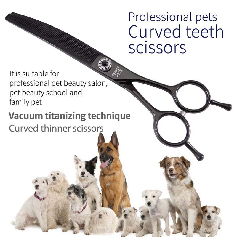 Fenice Peak Professional Dog Grooming Scissors Pet Curved Thinning Shears 7.0'' Extremely Sharp Blades 440C Steel Thinning Scissors Durable Smooth Motion & Fine Cut for Dogs and Cats(Black) Black - PawsPlanet Australia