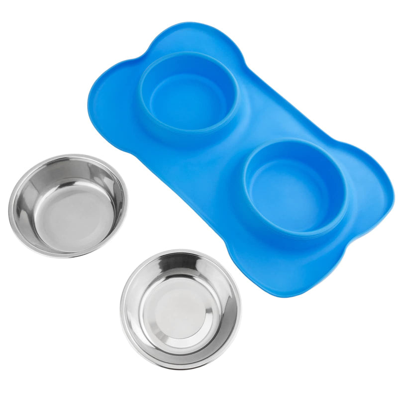 PrimeMatik - Pet bowl in stainless steel. Feeder for dogs and cats with non-slip silicone tray - PawsPlanet Australia