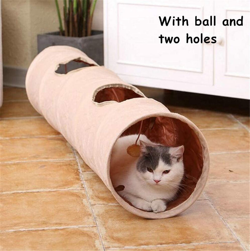 Primst Cat Tunnel Cat Toy Suede, Foldable, Easy to Wash and Dry Foldable Play Tunnel Rustling Tunnel for All Cats and Small Animals (Beige 47x10inch) Beige 47x10inch - PawsPlanet Australia