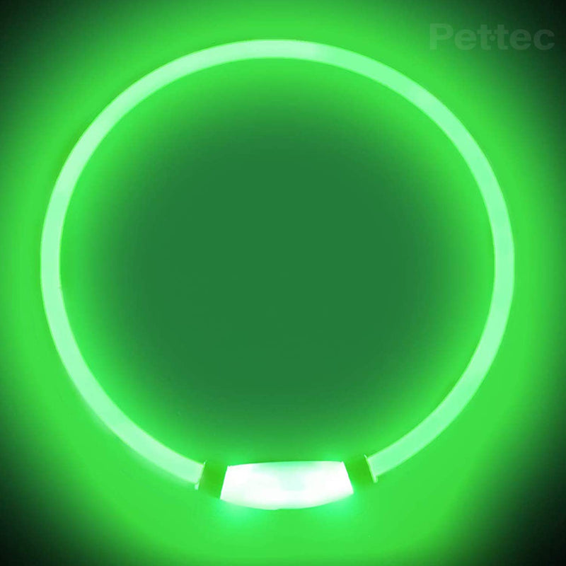 PetTec LED Dog Collar Extra Bright USB Waterproof Cut To Fit Any Size Long Life Rechargeable Lithium Battery Up To 10 Hours High Visibility & Safety Collar (Green) Green - PawsPlanet Australia