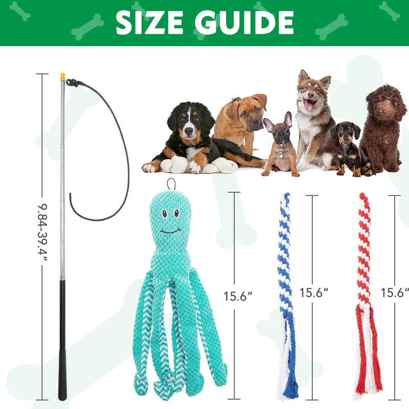 EXPAWLORER Pet Retractable Pole Toy - Dog Flirt Pole Teaser Wand with 2 Rope Chew Toys and 1 Plush Refill New Pattern - PawsPlanet Australia