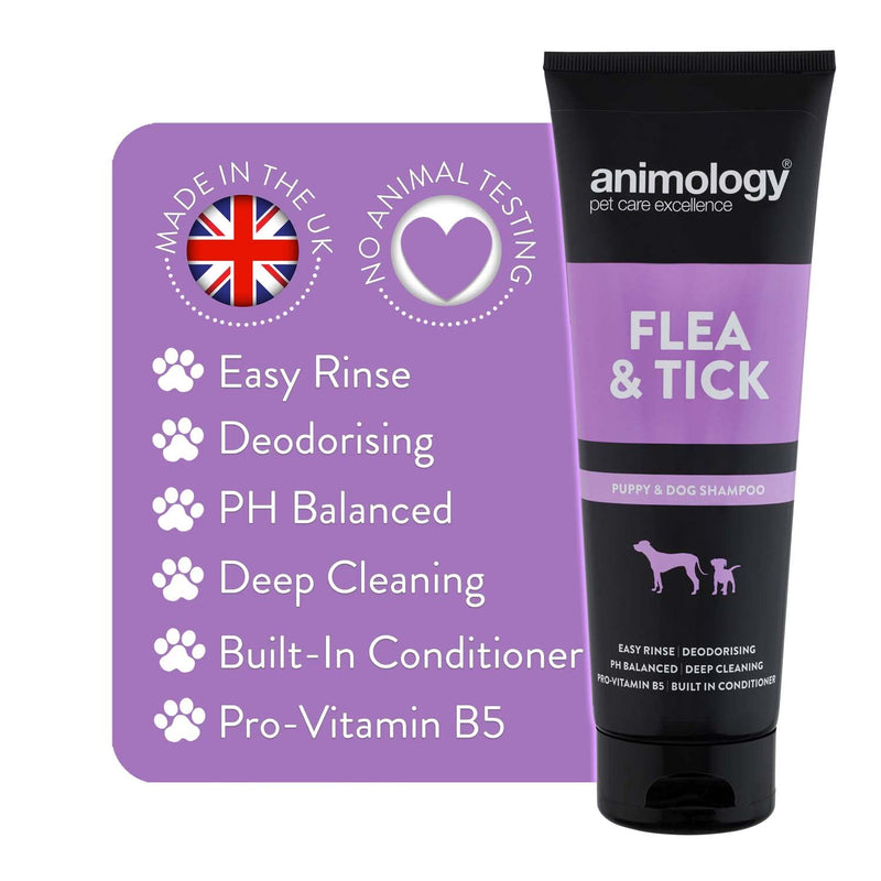 Animology Flea and Tick Shampoo For Puppies and Dogs | Medicated Tea Tree Scent | Built In Conditioner | Added Pro-Vitamin B5 | PH Balanced | Soothes Irritated Bitten skin | 250ml Pack 250 ml - PawsPlanet Australia