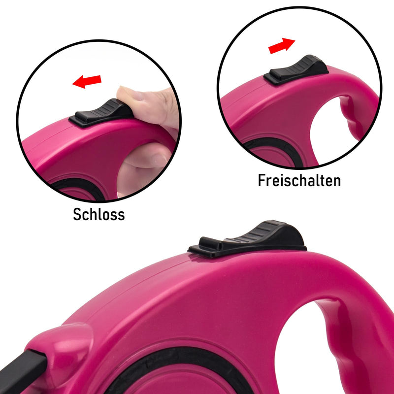 Long Retractable Dog Lead, Extendable Dog Lead, 5 m, Pet Lead Automatic Extendable Dog Training Lead for Small, Medium Dogs (Pink) Pink 5M - PawsPlanet Australia
