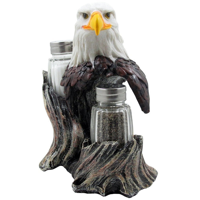 Bald Eagle Glass Salt & Pepper Shakers with Decorative Figurine Display Stand Set for American Patriotic Bar and Kitchen Decor Sculptures or Rustic Lodge Restaurant Tabletop Decorations and Wildlife Bird Gifts by Home-n-Gifts - PawsPlanet Australia
