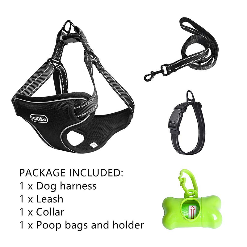 [Australia] - Hikiko No Pull Dog Harness, Walking Pet Harness with Dog Leash + Dog Collar Adjustable Outdoor Reflective Oxford Material Pet Vest for Dogs Easy Control for Medium to Large Breed Dogs L BLACK 