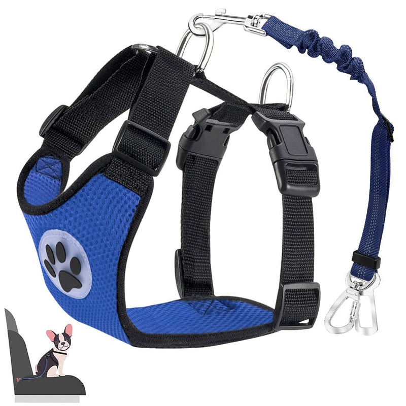 Eyein Dog Harness with Seat Belt for Car, 2 Carabiner Hooks - Connected to Seat Belt Buckle, Child Safety Seat or Trunk, Adjustable Breathable Harness (Blue, L) Blue - PawsPlanet Australia