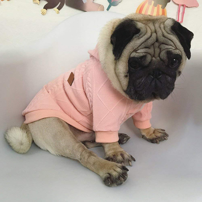 [Australia] - Meioro Dog Sweater Zipper Hooded Dog Cat Clothes Cute Pet Clothing Warm Hooded Winter Warm Puppy French Bulldog Pug Medium Pink 