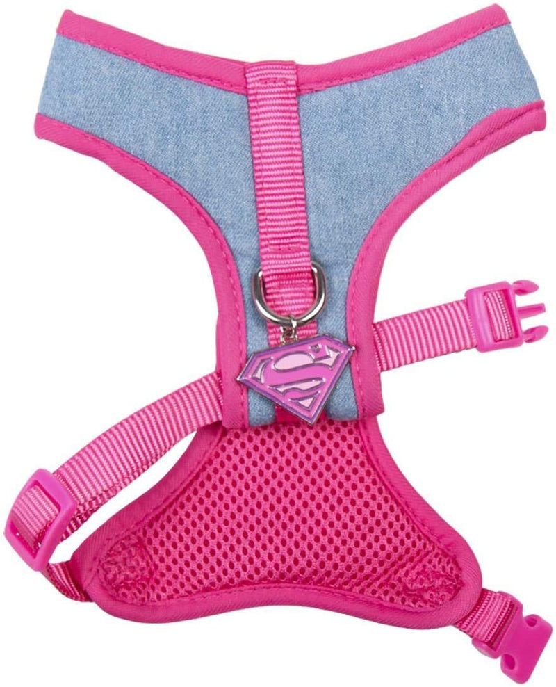 D C Comics SuperGirl Dog Harness, Lightweight Adjustable Breathable Padded Mesh Pet Vest, Outdoor Obedience, Dog Walking and Puppy Training Harness, Strong Buckle, Size XXS/XS Blue Denim - PawsPlanet Australia