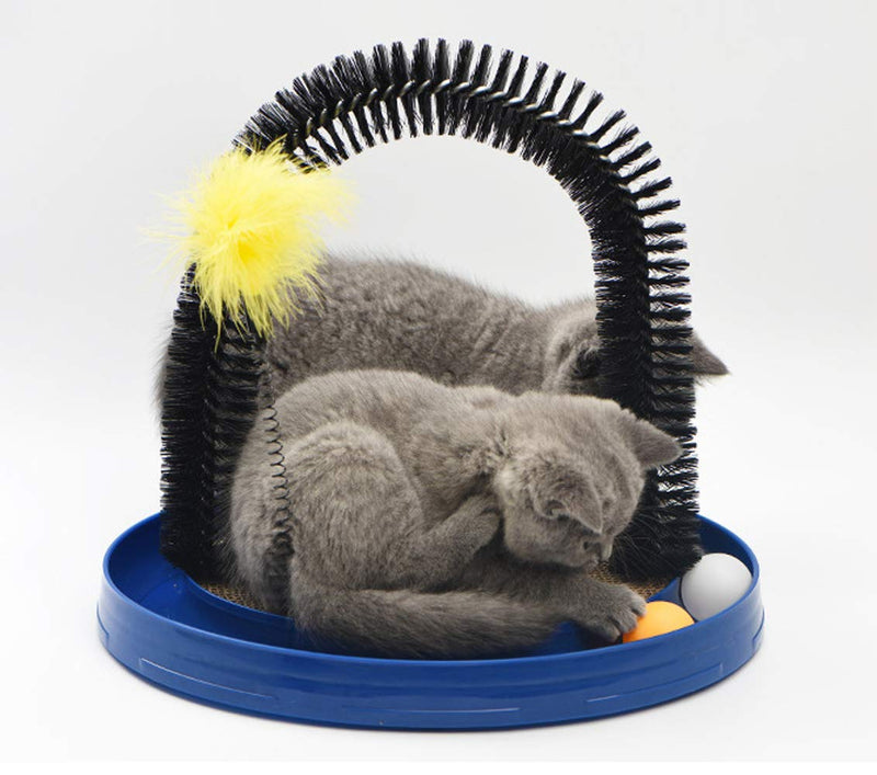 [Australia] - Donhouse Arch Cat Groom Self Grooming Cat Toy Cat Self Groomer, Massager and Cat Scratcher with Scratch Pad and Catnip,4 in 1 Interactive Kitten Toys for Training,Exercising,Playing Blue 