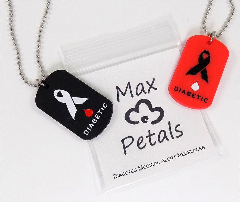 2 Pack - Diabetes Dog Tags Medical Alert Necklaces Red and Black Silicone - PawsPlanet Australia