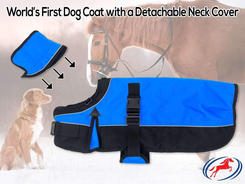 Derby Originals Ruff Pup 1200D Ripstop Waterproof Reflective Winter Dog Coat with Neck Cover and Harness Compatible Opening 220G 13" Electiric Blue/Black - PawsPlanet Australia
