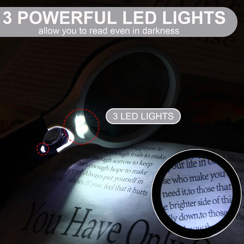 Magnifying glass with light, 10X 30X reading magnifying glass, handheld magnifying glass with double lens for the elderly for reading, gifts for parents and children - PawsPlanet Australia