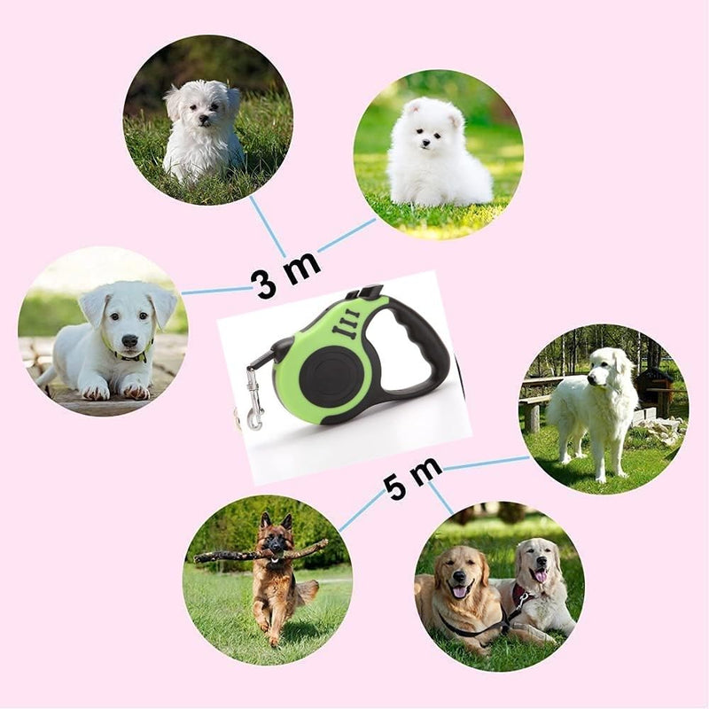 Retractable dog leash, extendable dog leash, dog leash for dogs, 5 m, long dog leash, retractable leash for dogs, non-slip soft rubber handle, tangle-free extendable for small medium dogs-green - PawsPlanet Australia