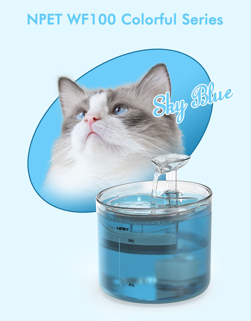 NPET WF100 Cat Fountain, 54oz/1.6L Automatic Cat Water Fountain with Leaf Shape kit, Bottom Suction Quiet Pump for Cats & Small Dogs BLue - PawsPlanet Australia