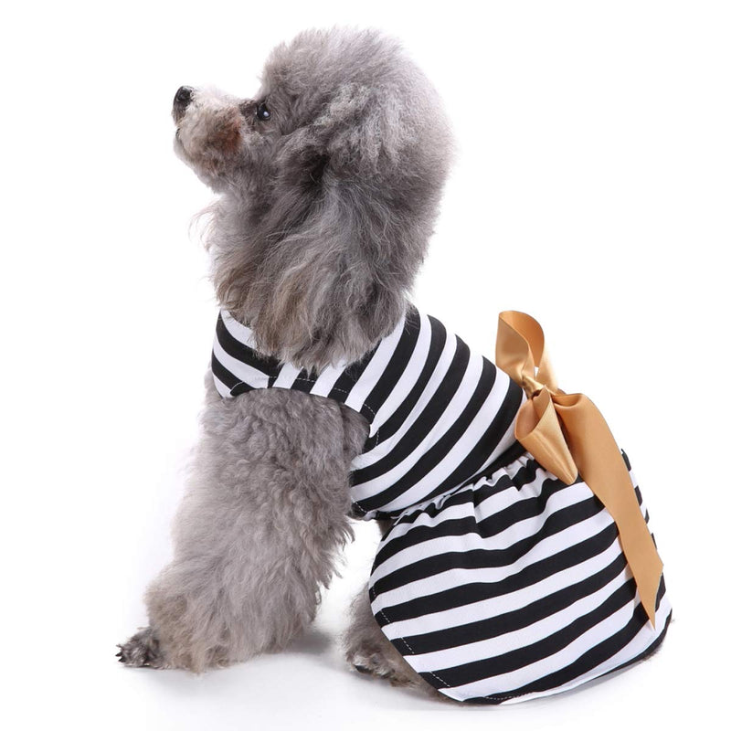 LKEX Dog Dresses Girl Shirt Pet Black and White Stripe Princess Doggie Skirt Party Birthday Cat Apparel for Small/Medium Dogs Spring Summer Sundress XS X-Small - PawsPlanet Australia