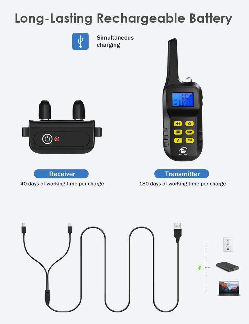 [Australia] - PETDIARY Dog Training Collar, Shock Collar for Dogs with Remote Range Up to 3,300ft Rechargeable and Vibration, Sound, Shocks and Night Light Modes for Large Medium and Small Dogs 