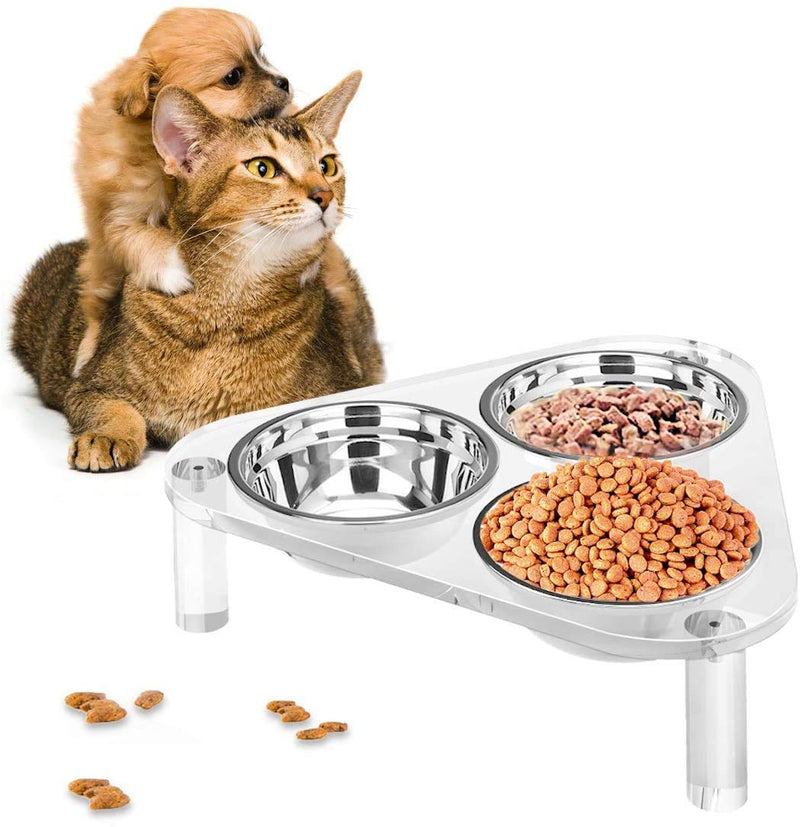 HIIMIEI Raised Dog Bowls, Dog Bowls on Stands, Acrylic Elevated Dog Food & Water Bowl Stands Feeder Dishes with 3 Stainless Steel Bowls and Anti Slip Feet- 11 cm High 3 Bowls Small - PawsPlanet Australia