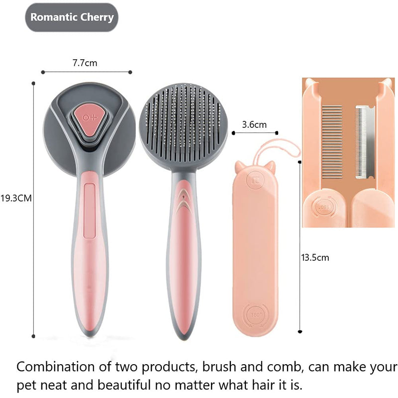 LKJYBG Dog Brush Set & Cat Brush,Self Cleaning Slicker Brush & Dematting Pet Comb Value Kit with Massage Particles,Removes Loose Hair for Pet Cherry blossom pink - PawsPlanet Australia