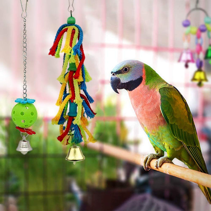 Dofyou 6pcs Bird Parrot Toys Hanging Bell Chewing Natural Wood and Rope Bungee Bird Toy for Small Parakeets Cockatiels, Conures, Macaws, Parrots, Love Birds, Finches - PawsPlanet Australia