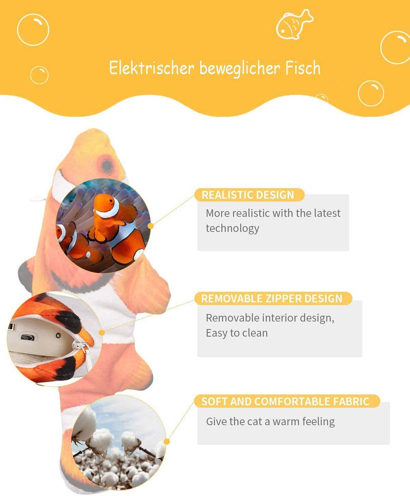 Flopping Fish Cat Toy Electric Moving Cat Clownfish Toy with Catnip for Cat Kitten Biting, Chewing and Kicking Realistic Simulation Interactive Plush Doll Fish with Sensor, USB Recharging 2 - PawsPlanet Australia