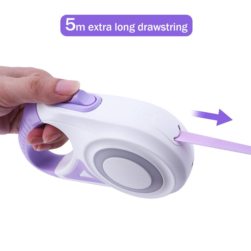 MoYouno 5 m retractable dog leash, heavy-duty dog leash, automatically extendable, for small, medium and large dog breeds up to 5 m 30 kg, retractable dog leash with LED lights white - PawsPlanet Australia