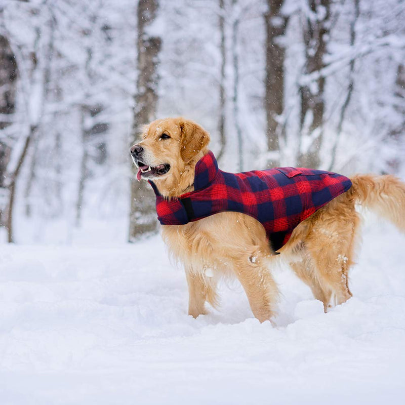 Kuoser British Style Plaid Dog Winter Coat, Windproof Water Repellent Cozy Cold Weather Dog Coat Fleece Lining Dog Apparel Dog Jacket Dog Vest for Small Medium and Large Dogs with Pocket XS-3XL S(Chest:11.8-13.7",Back:10.2") Red - PawsPlanet Australia