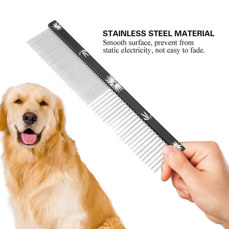 Oumefar 2 Colors Pet Hair Trimmer Comb Stainless Steel Anti-Static Dog Cat Hair Grooming Tool with Different Spaced Rounded Teeth(Black) Black - PawsPlanet Australia