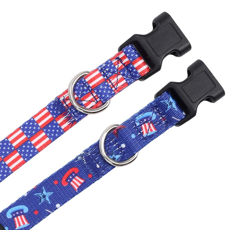 [Australia] - Lamphyface 2 Pack American Flag Dog Collar Adjustable 4th of July Independence Day Medium 