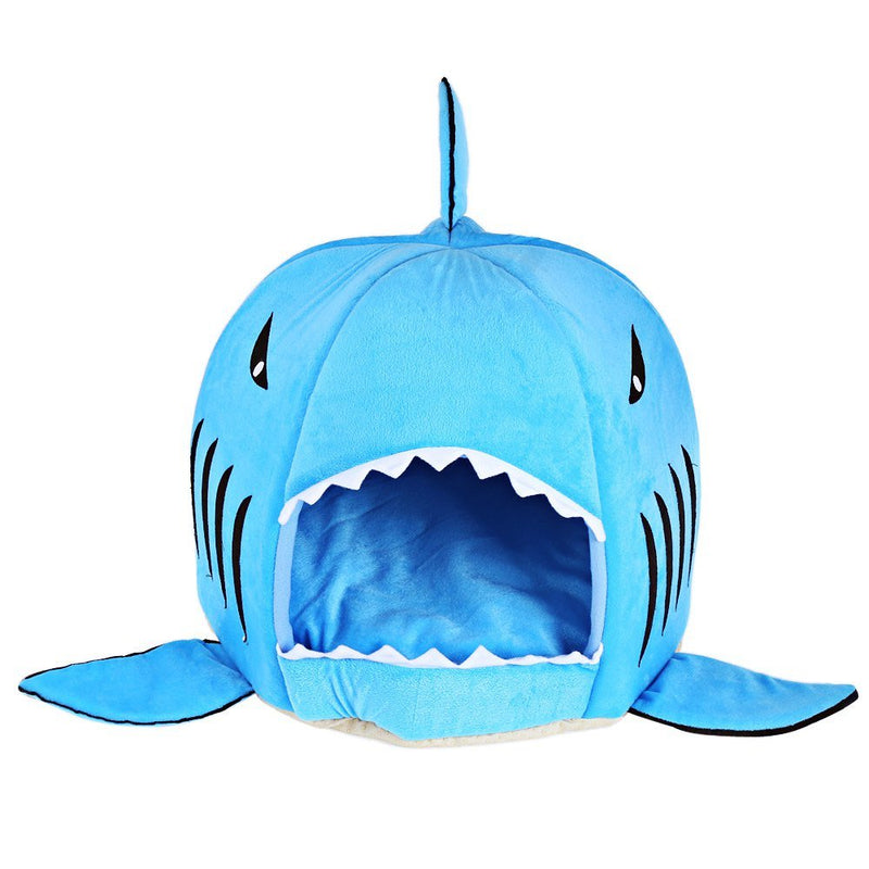 [Australia] - COCOPET Shark Bed for Small Cat Dog Cave Cozy Bed Removable Cushion,Waterproof Bottom Medium Blue 